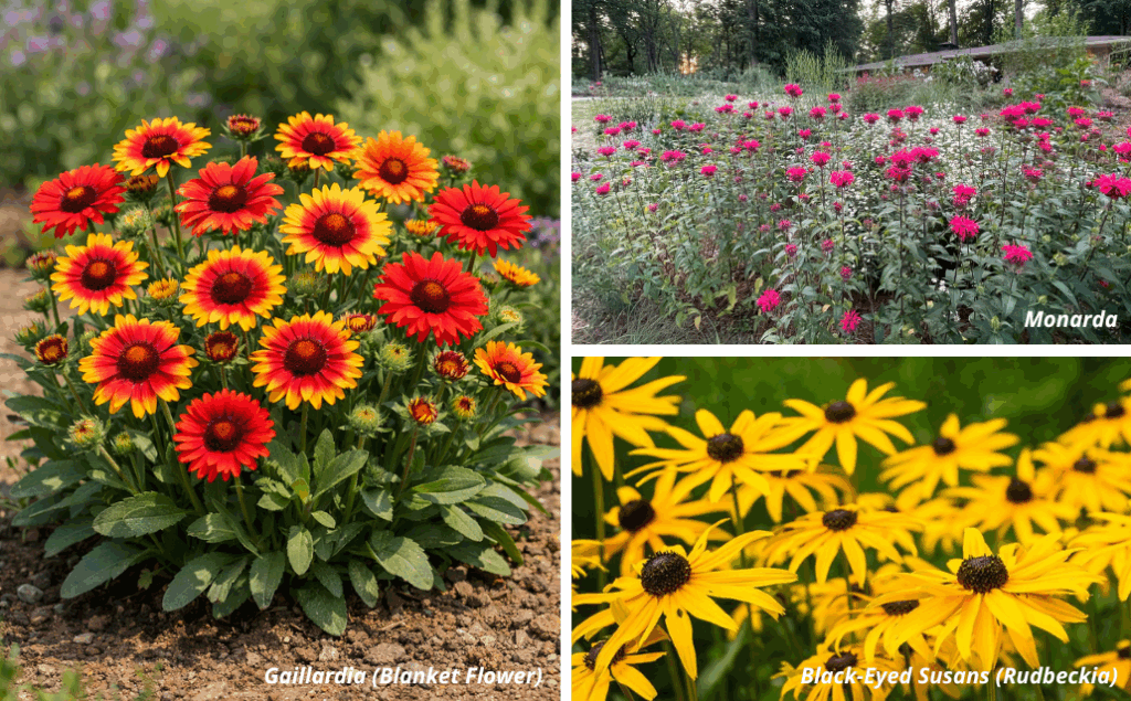 Colorful flowers in a garden setting.